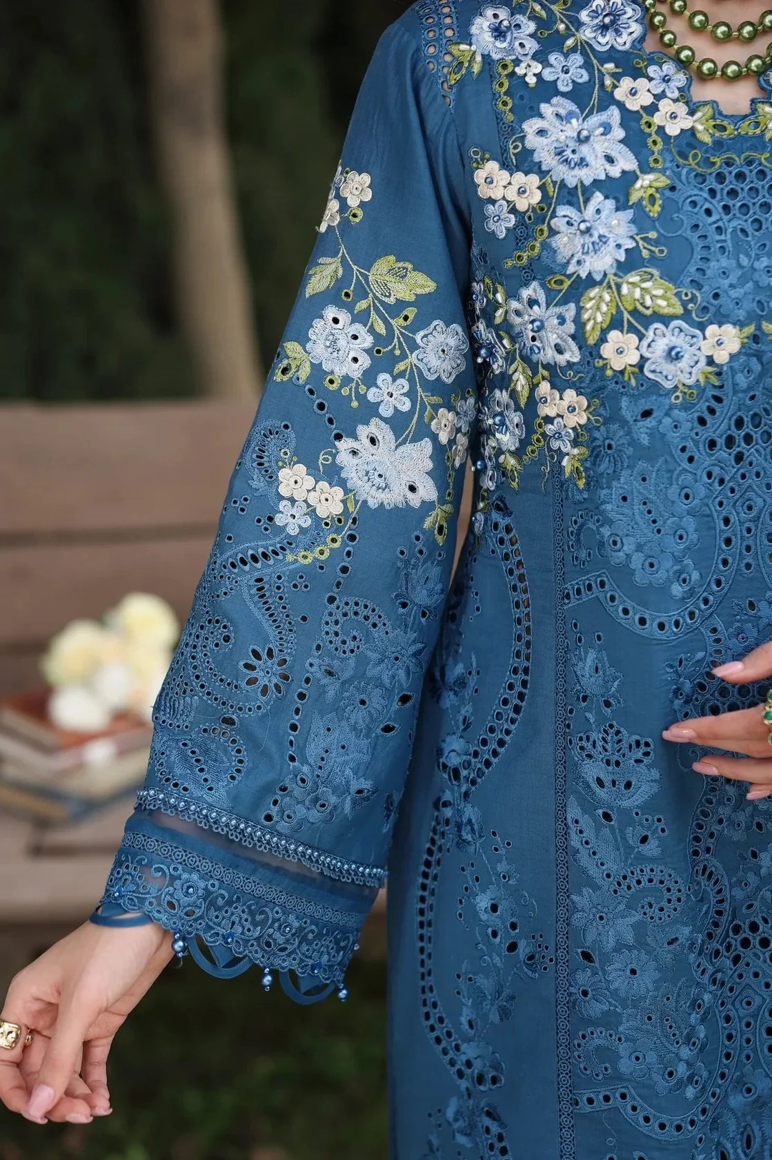 Sardinia - Luxury Lawn Embroidered 3 Piece Unstitched - Blue Blossoms - Image 4