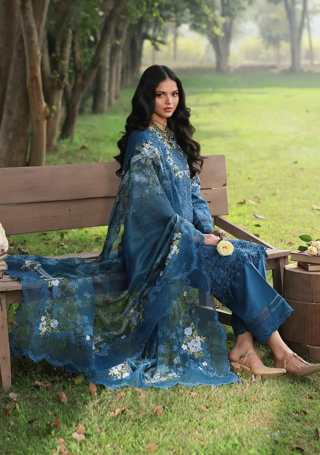 Sardinia - Luxury Lawn Embroidered 3 Piece Unstitched - Blue Blossoms - Image 5