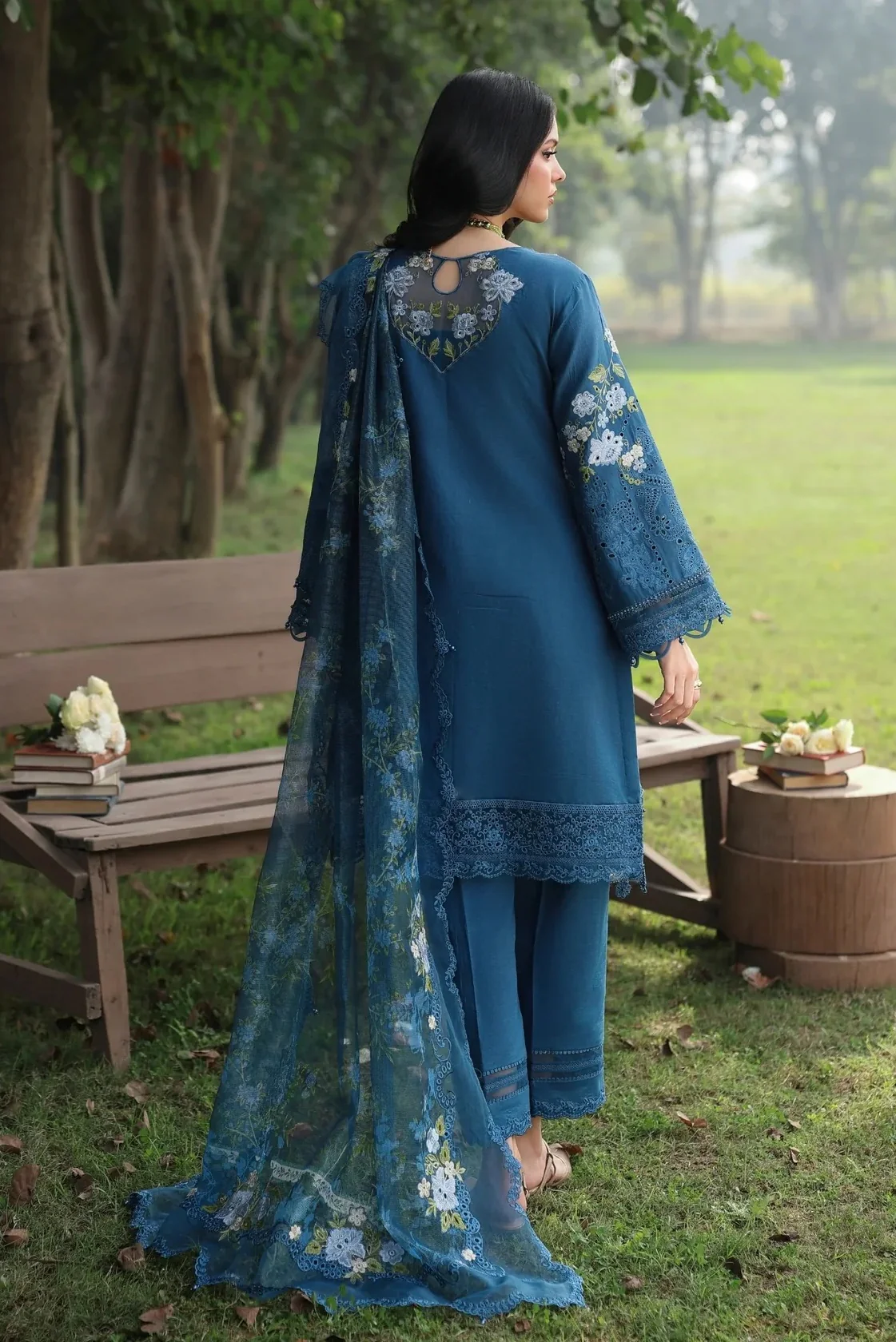 Sardinia - Luxury Lawn Embroidered 3 Piece Unstitched - Blue Blossoms - Image 6