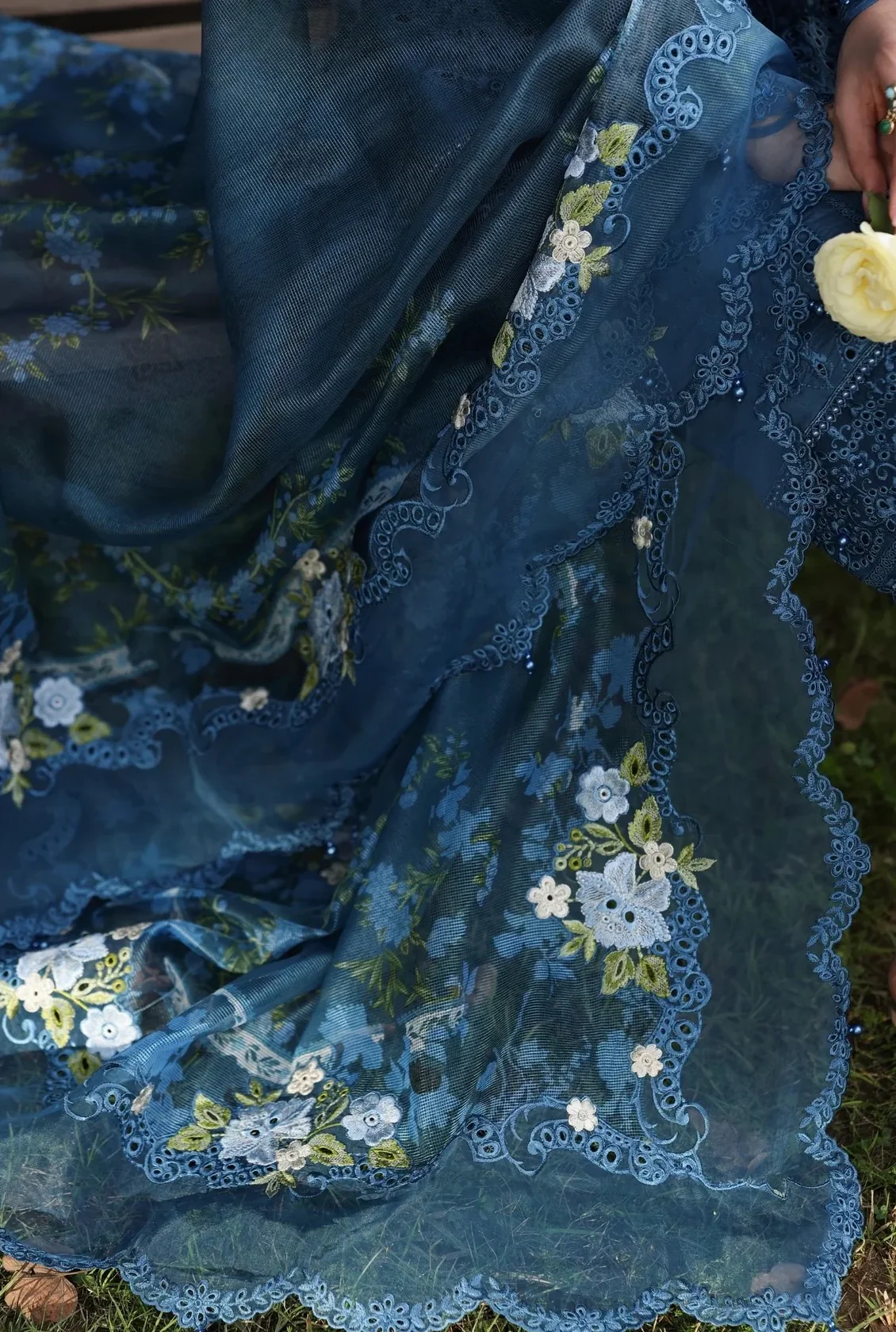 Sardinia - Luxury Lawn Embroidered 3 Piece Unstitched - Blue Blossoms - Image 7