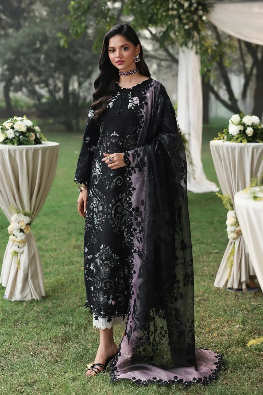 Sardinia - Luxury Lawn Embroidered 3 Piece Unstitched - Midnight Bloom