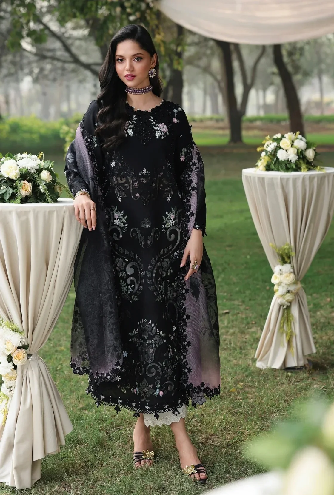 Sardinia - Luxury Lawn Embroidered 3 Piece Unstitched - Midnight Bloom - Image 2