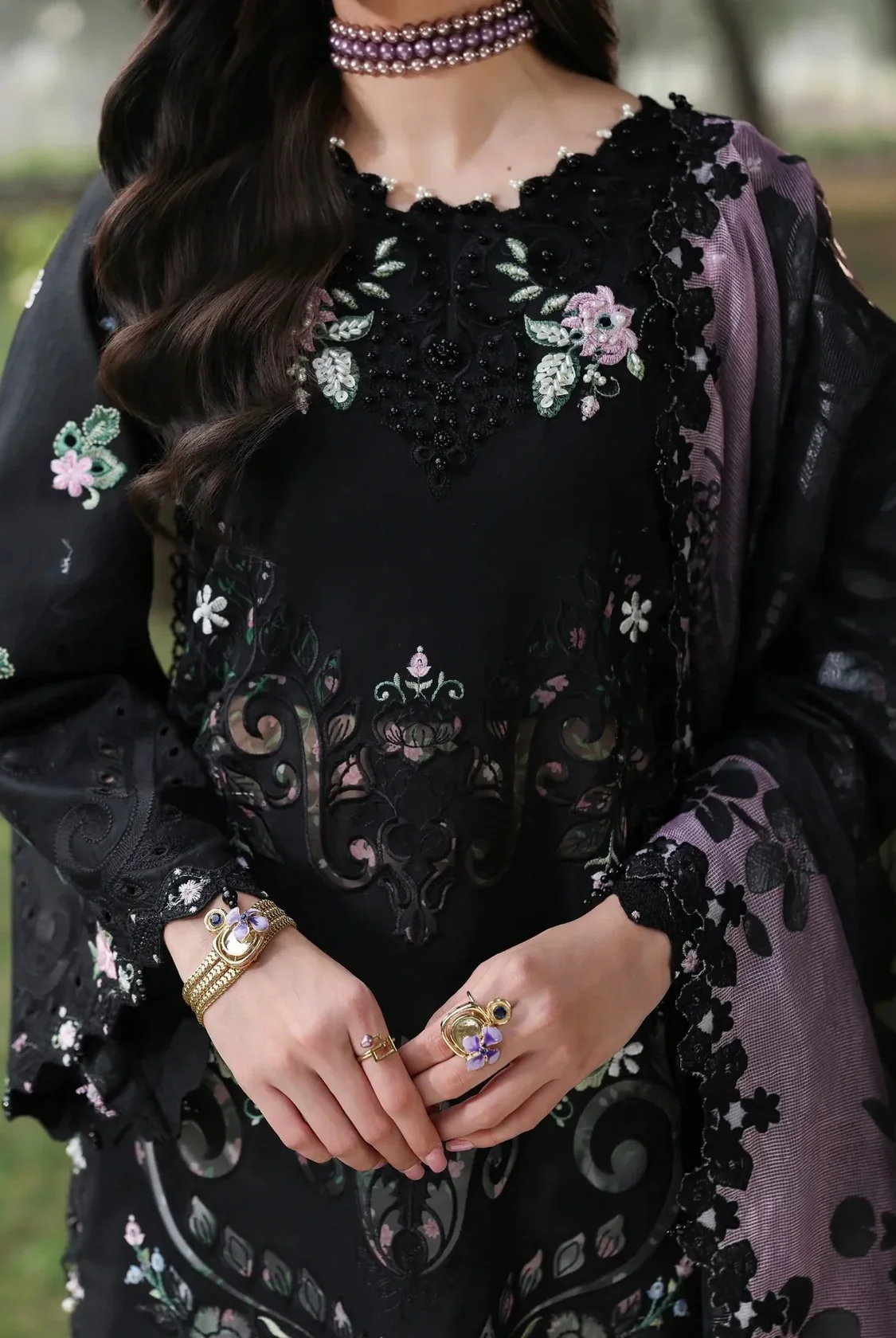 Sardinia - Luxury Lawn Embroidered 3 Piece Unstitched - Midnight Bloom - Image 3