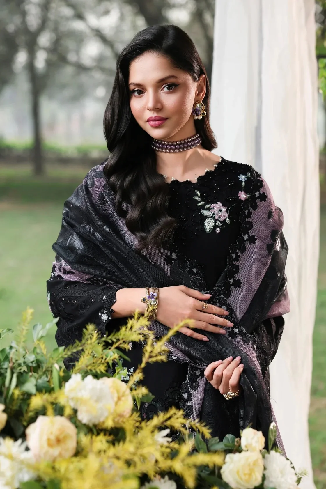 Sardinia - Luxury Lawn Embroidered 3 Piece Unstitched - Midnight Bloom - Image 4