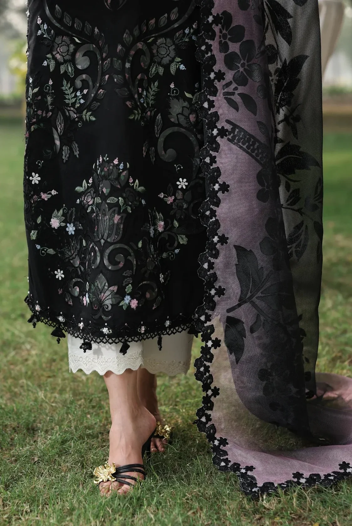 Sardinia - Luxury Lawn Embroidered 3 Piece Unstitched - Midnight Bloom - Image 5
