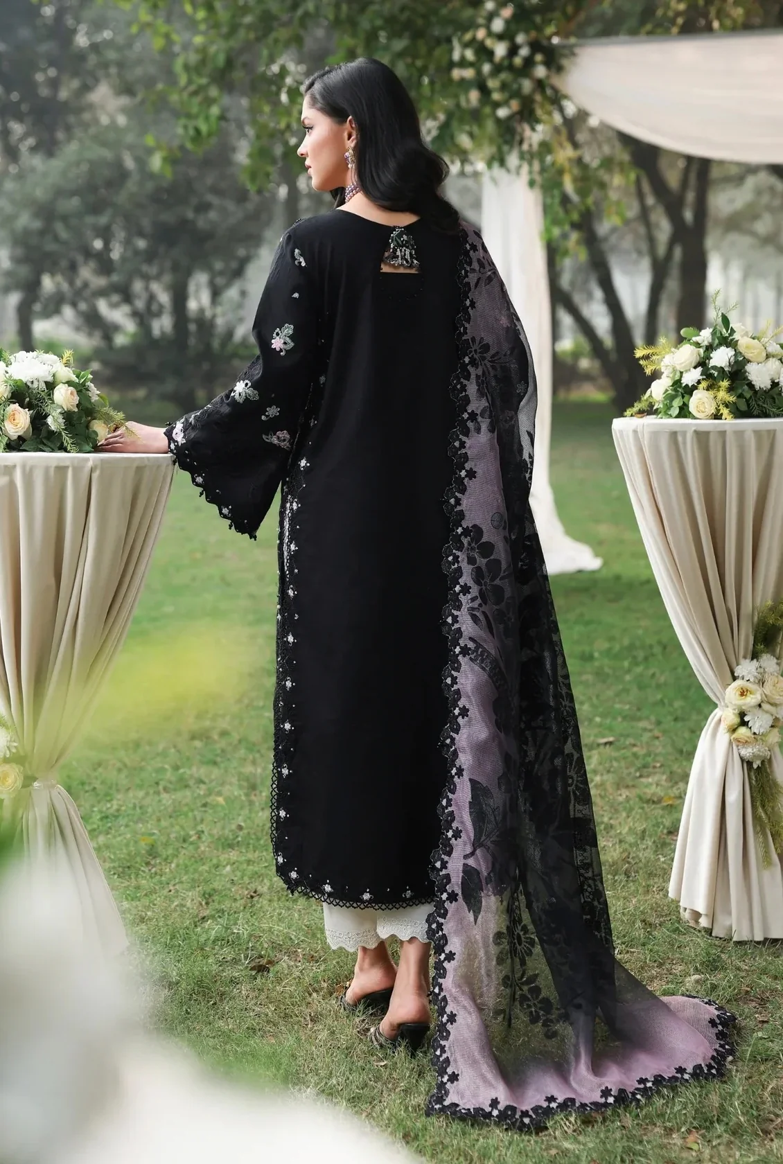 Sardinia - Luxury Lawn Embroidered 3 Piece Unstitched - Midnight Bloom - Image 6