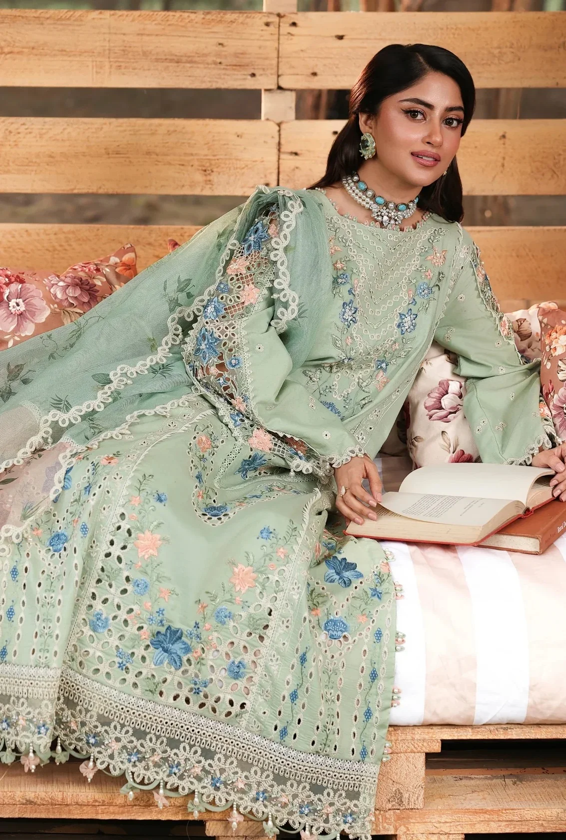 Sardinia - Luxury Lawn Embroidered 3 Piece Unstitched - SUMMER SAGE - Image 4