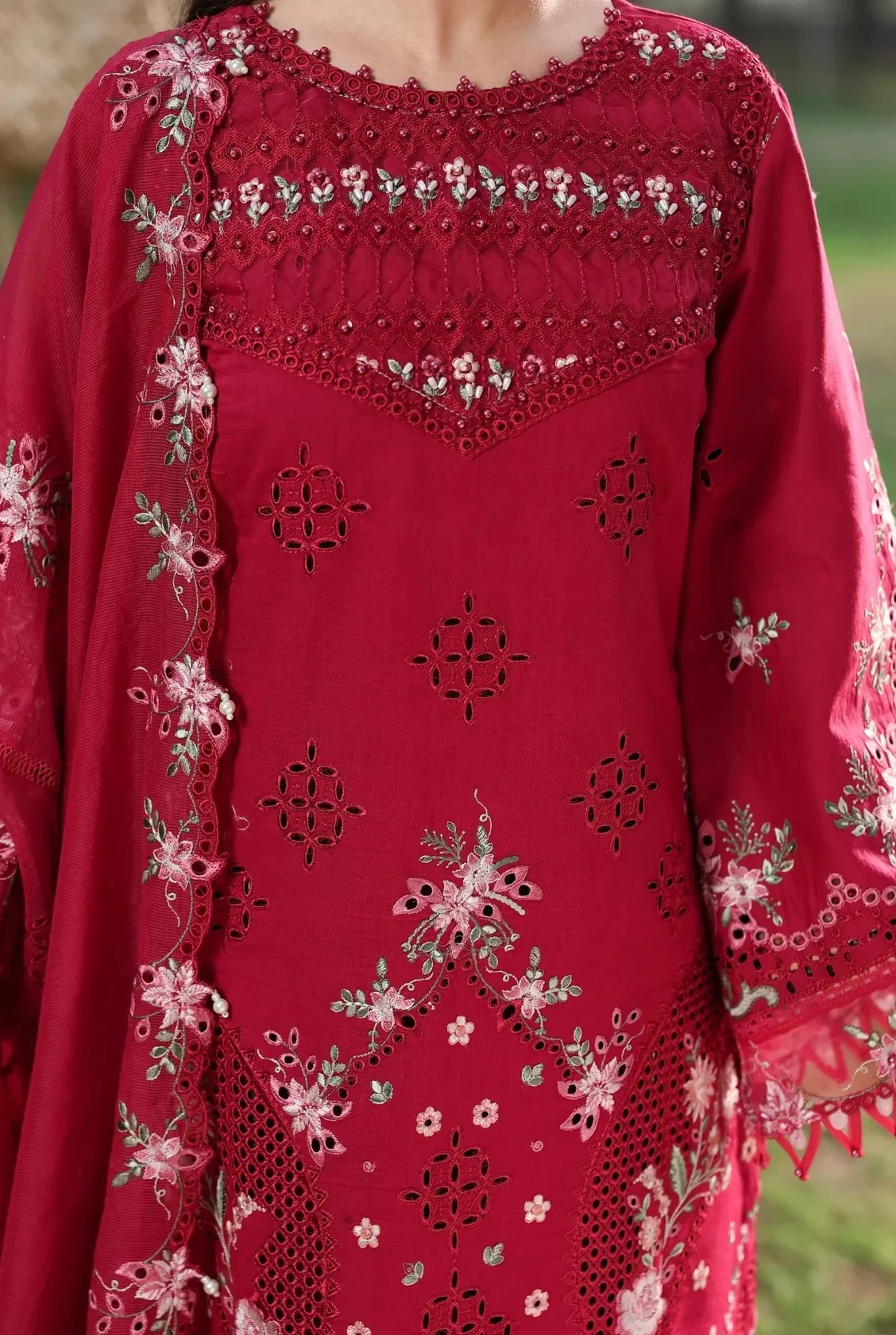 Sardinia - Luxury Lawn Embroidered Unstitched 3 Piece - FLORAL FUCHSIA - Image 2