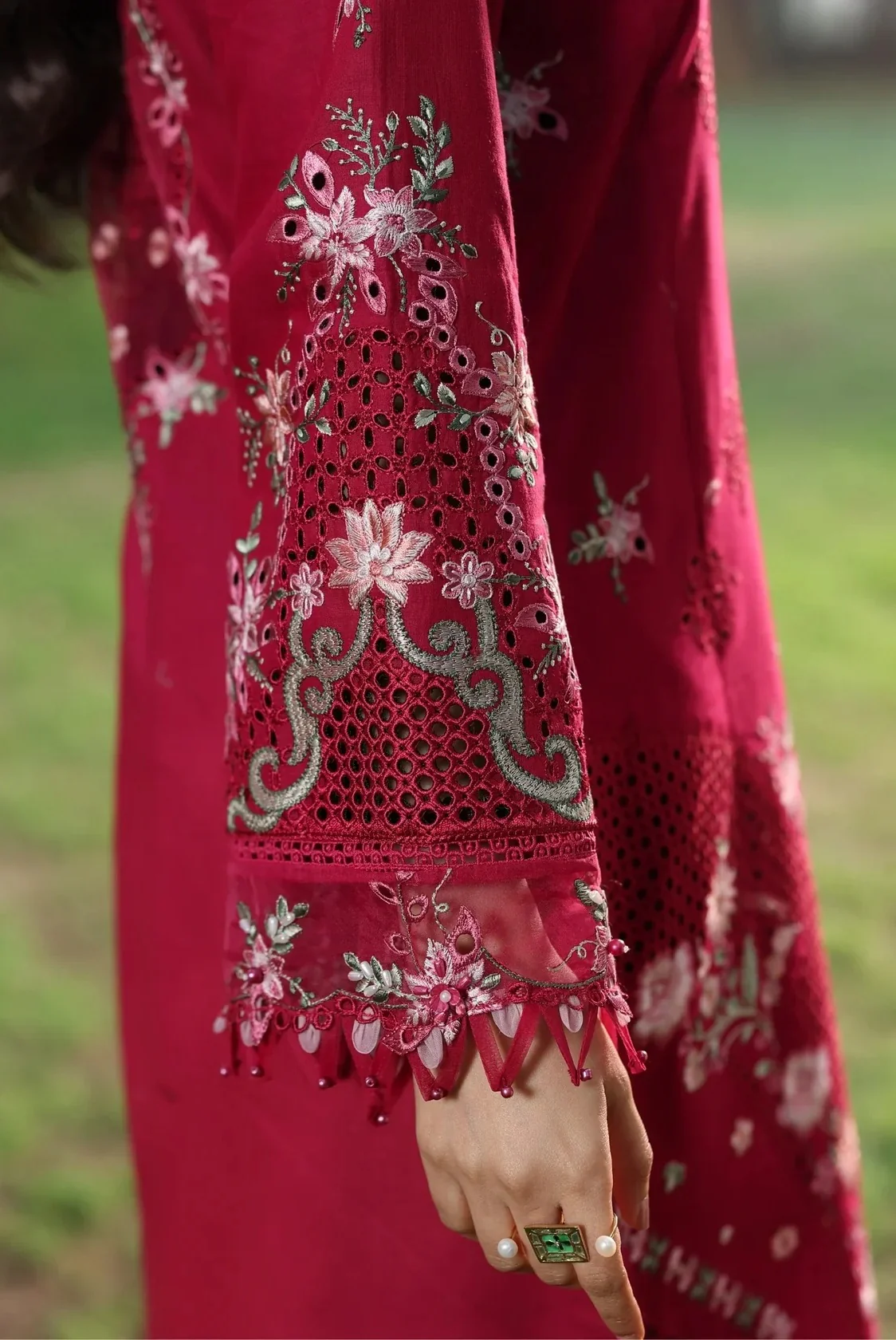 Sardinia - Luxury Lawn Embroidered Unstitched 3 Piece - FLORAL FUCHSIA - Image 7