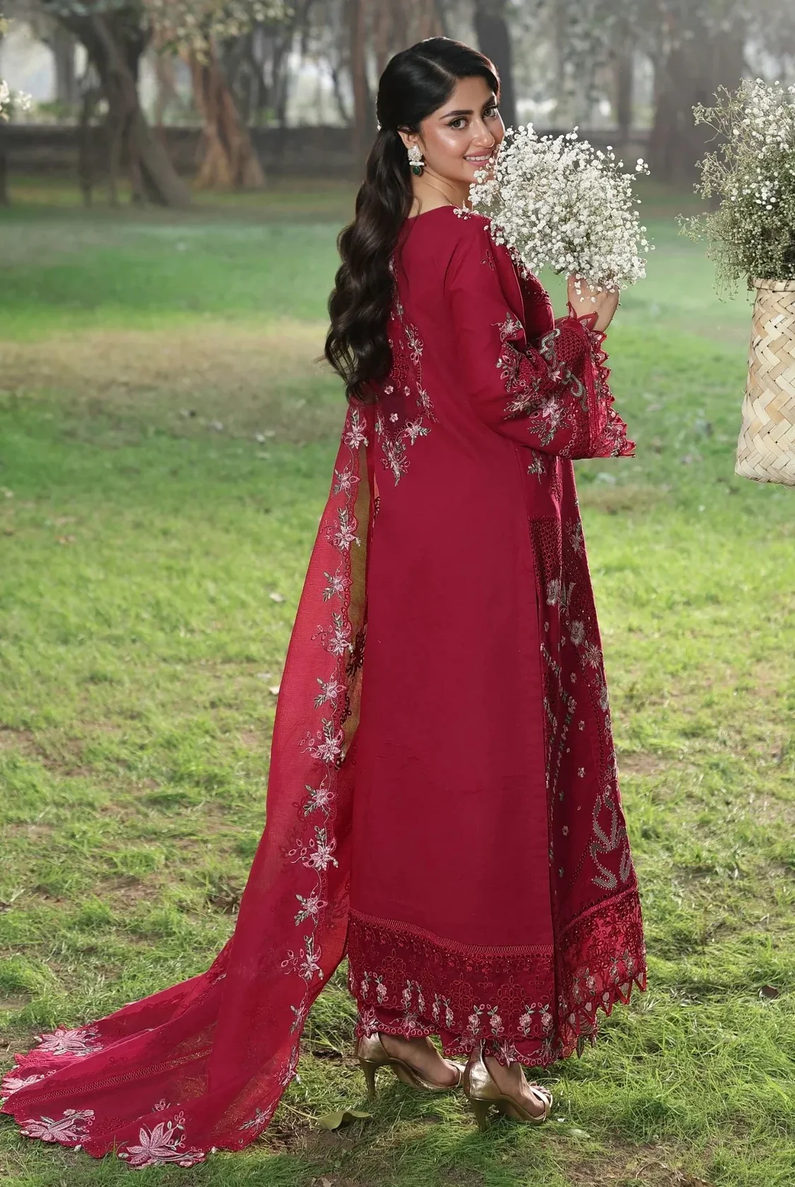 Sardinia - Luxury Lawn Embroidered Unstitched 3 Piece - FLORAL FUCHSIA - Image 9