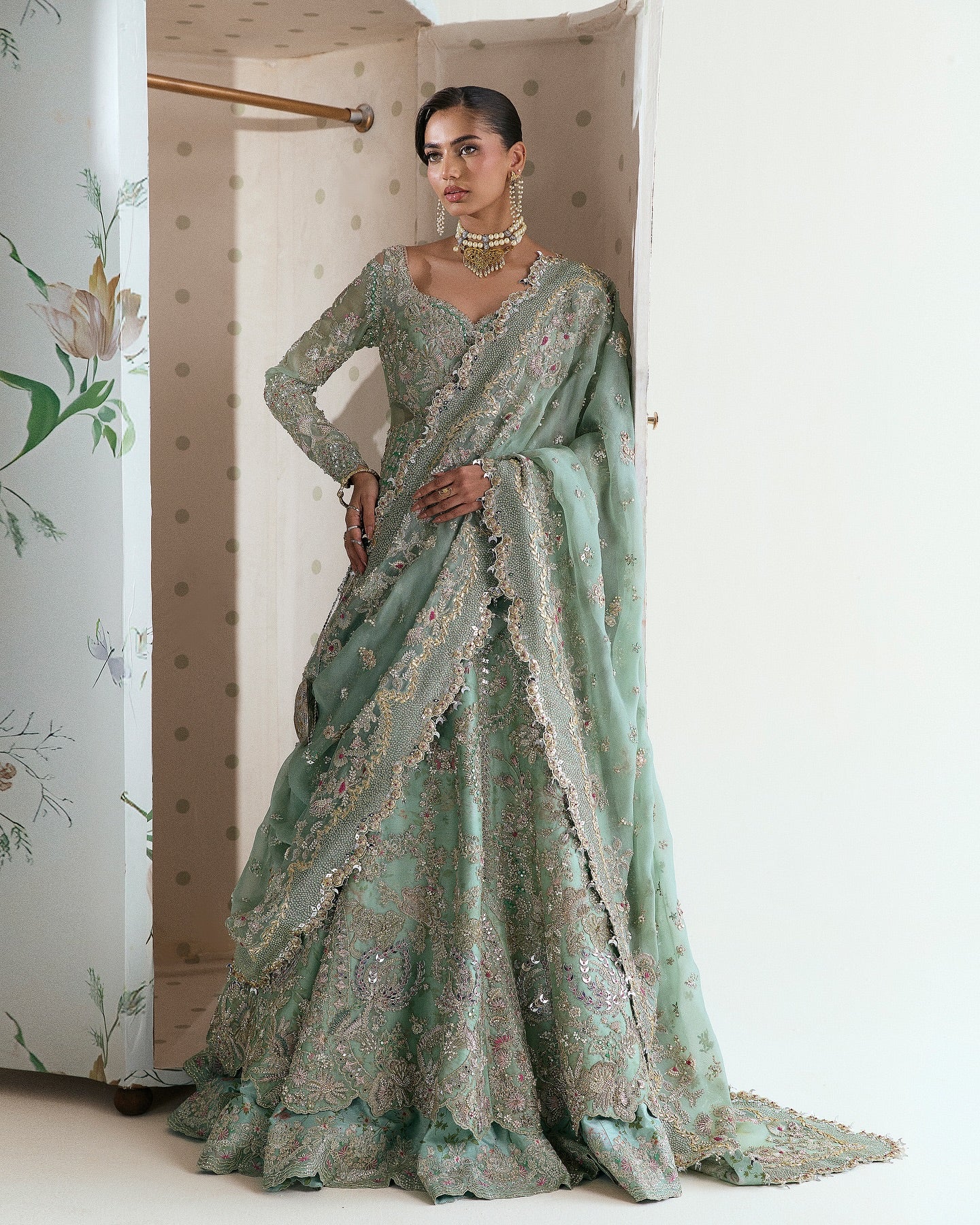 Suffuse Wedding Festive Organza Hand Emblishment Suit ASHAL - Image 3