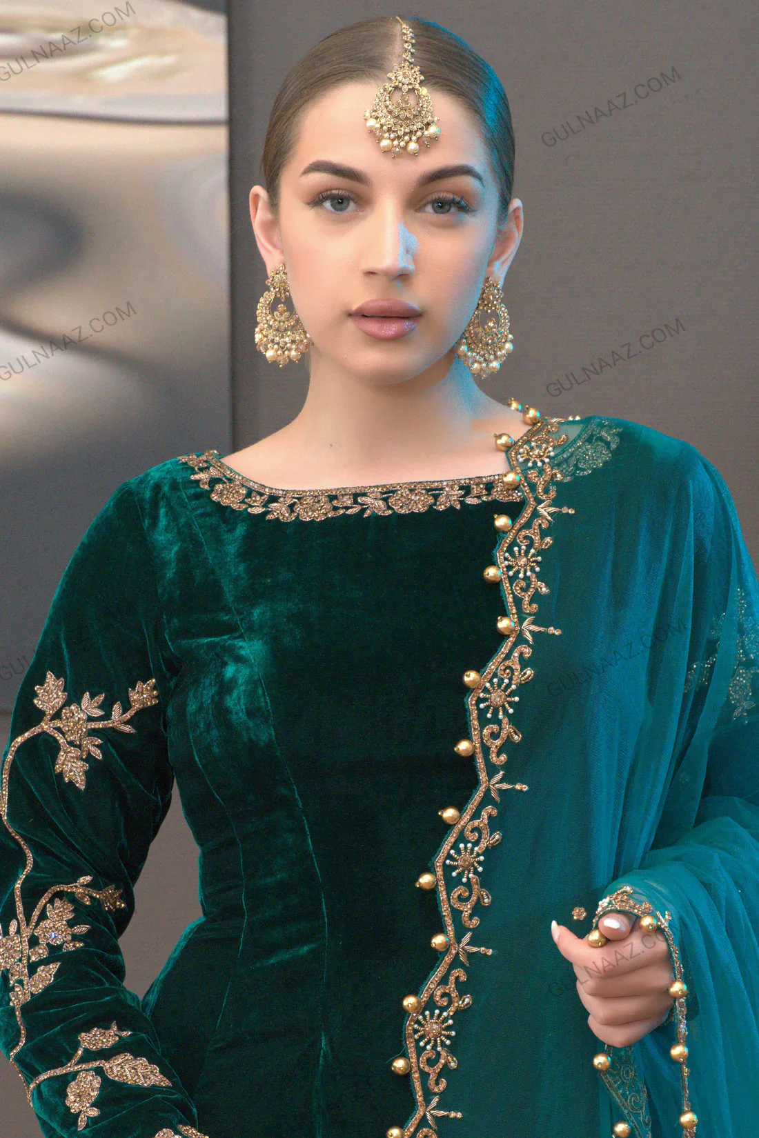 Zafira - Green Velvet Anarkali Suit Unstitched Winter Collection - Image 5