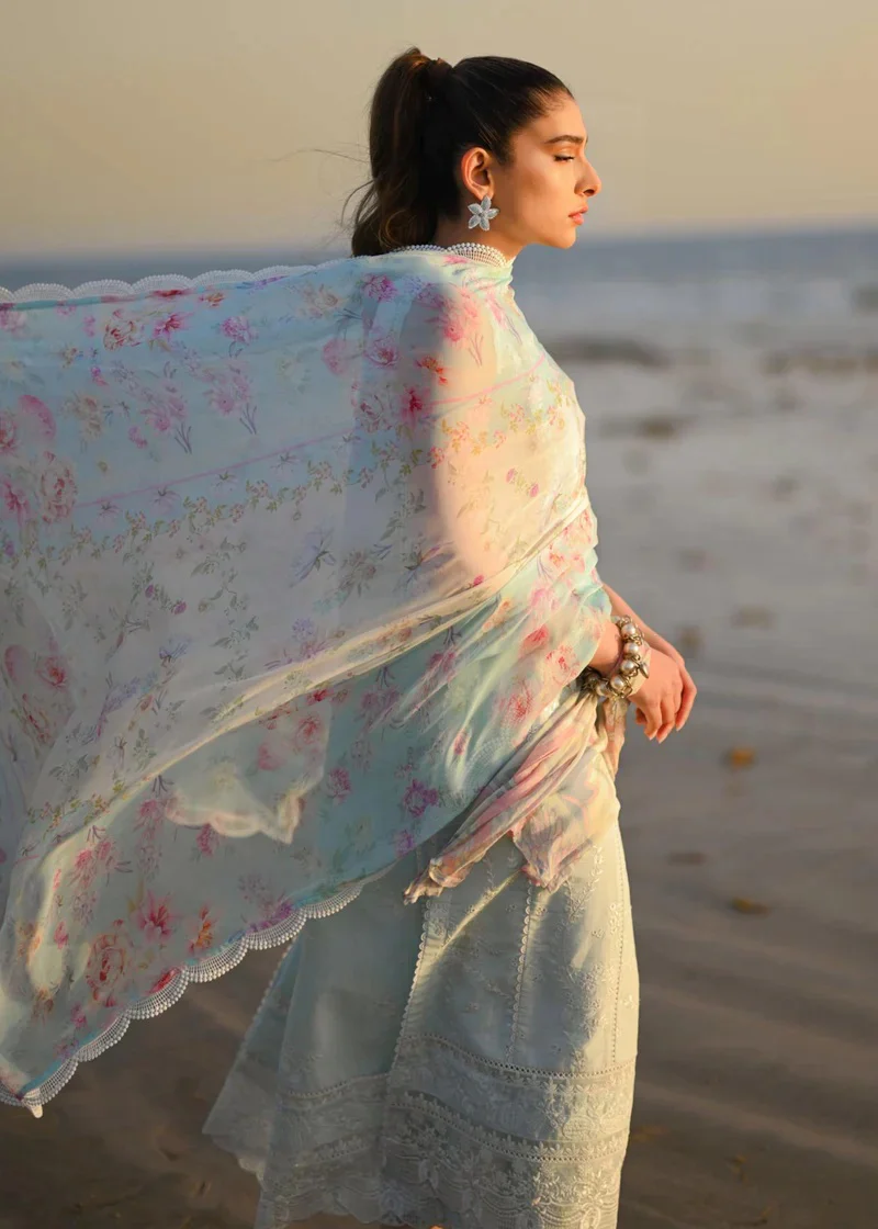 Zaib By Nimsay Luxury Embroidered Chiken Kari Lawn Unstitch Sky Blue - Image 2