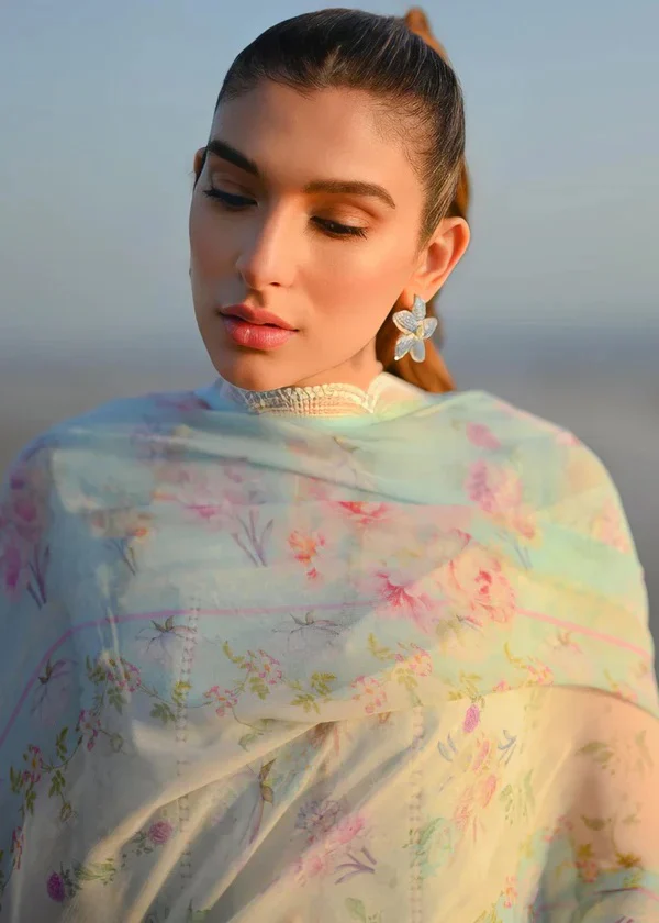 Zaib By Nimsay Luxury Embroidered Chiken Kari Lawn Unstitch Sky Blue - Image 5