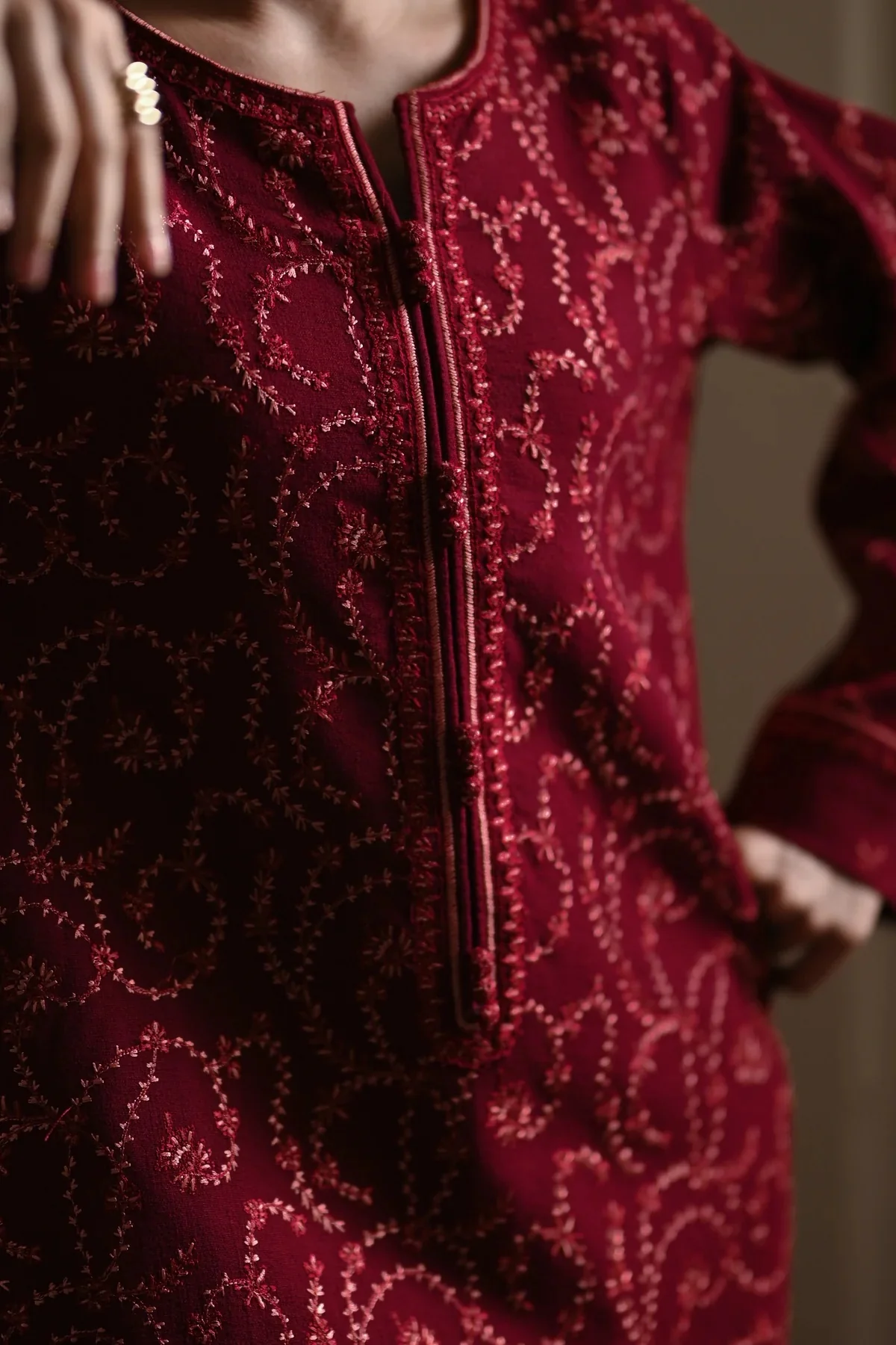 Zaib - Luxury Lawn Embroidered Unstitched 3 Piece - Maroon - Image 3