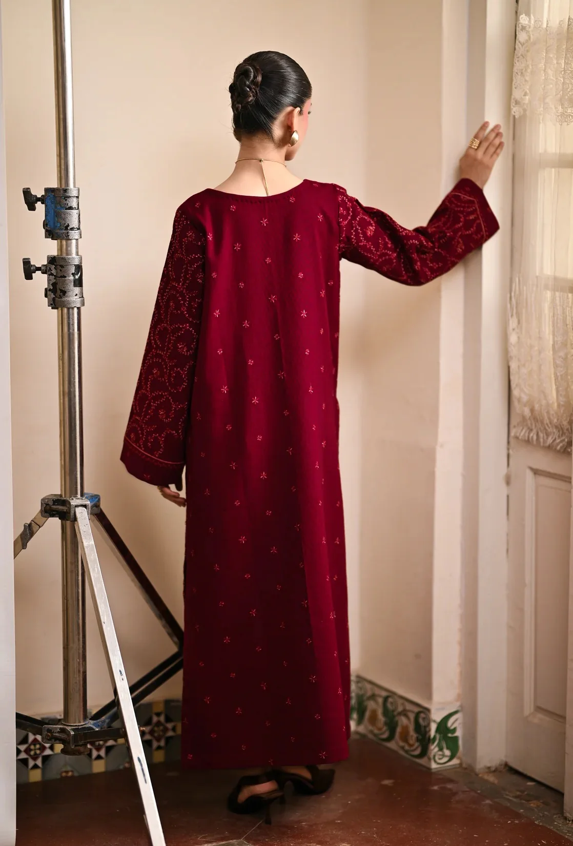 Zaib - Luxury Lawn Embroidered Unstitched 3 Piece - Maroon - Image 4