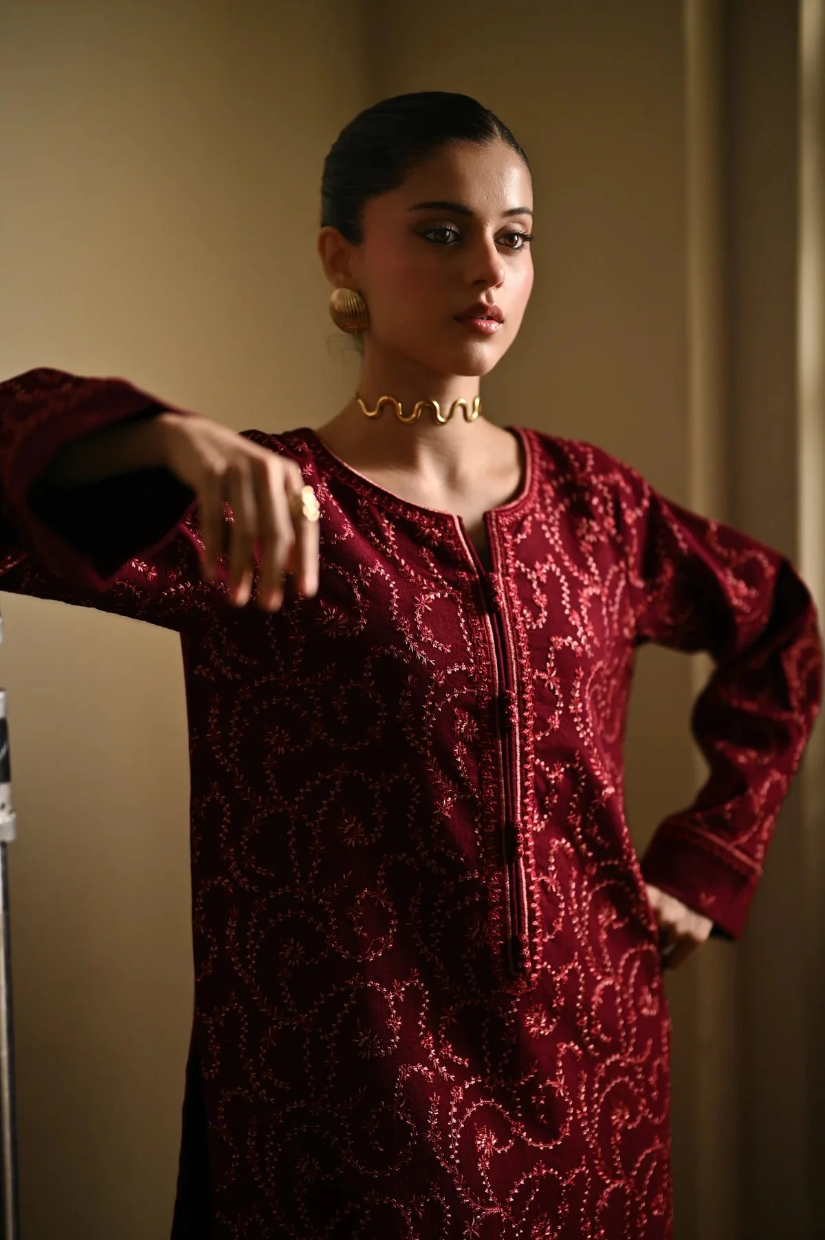 Zaib - Luxury Lawn Embroidered Unstitched 3 Piece - Maroon - Image 5