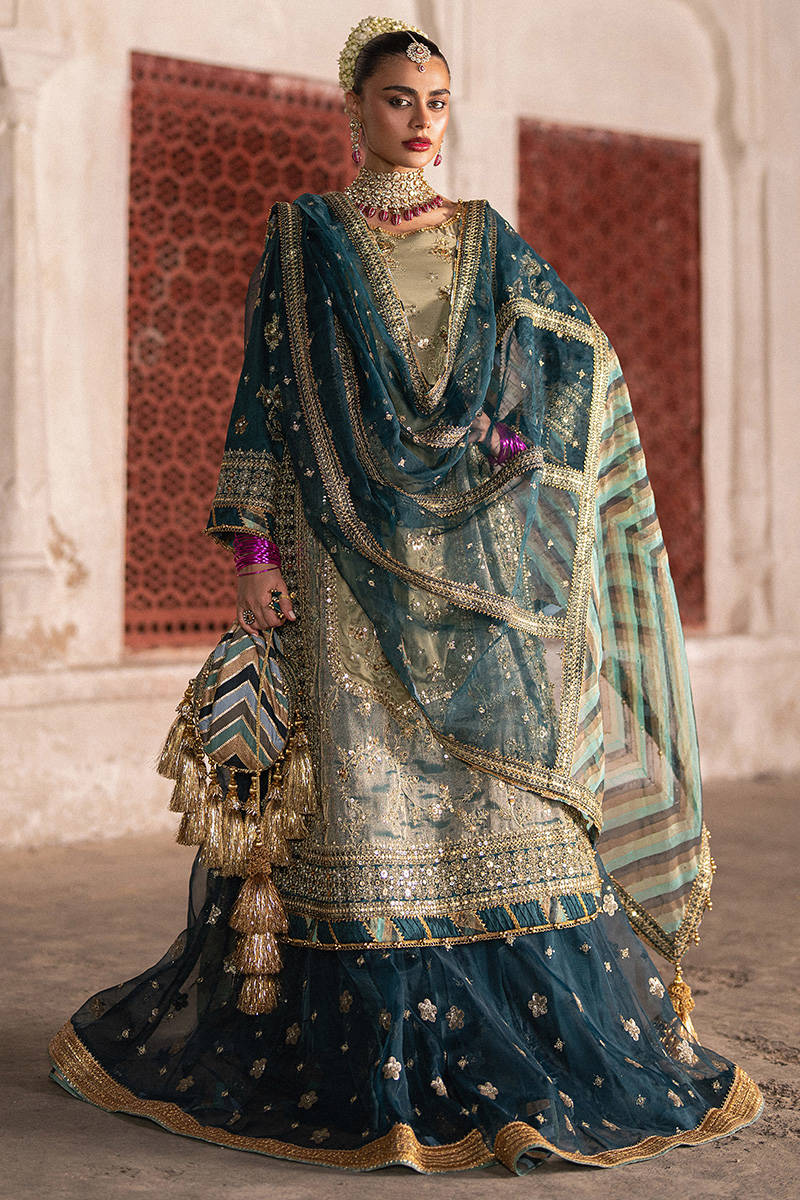 Zarlish Makhfi by Mohsin Naveed Ranjha Unstitched Embroidered Organza Suits 3 Piece Lehar - Festive Collection - Image 2