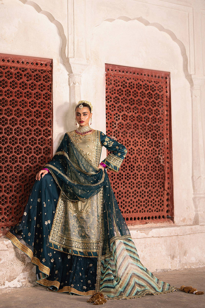 Zarlish Makhfi by Mohsin Naveed Ranjha Unstitched Embroidered Organza Suits 3 Piece Lehar - Festive Collection - Image 3