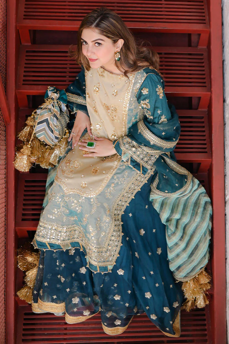 Zarlish Makhfi by Mohsin Naveed Ranjha Unstitched Embroidered Organza Suits 3 Piece Lehar - Festive Collection - Image 4