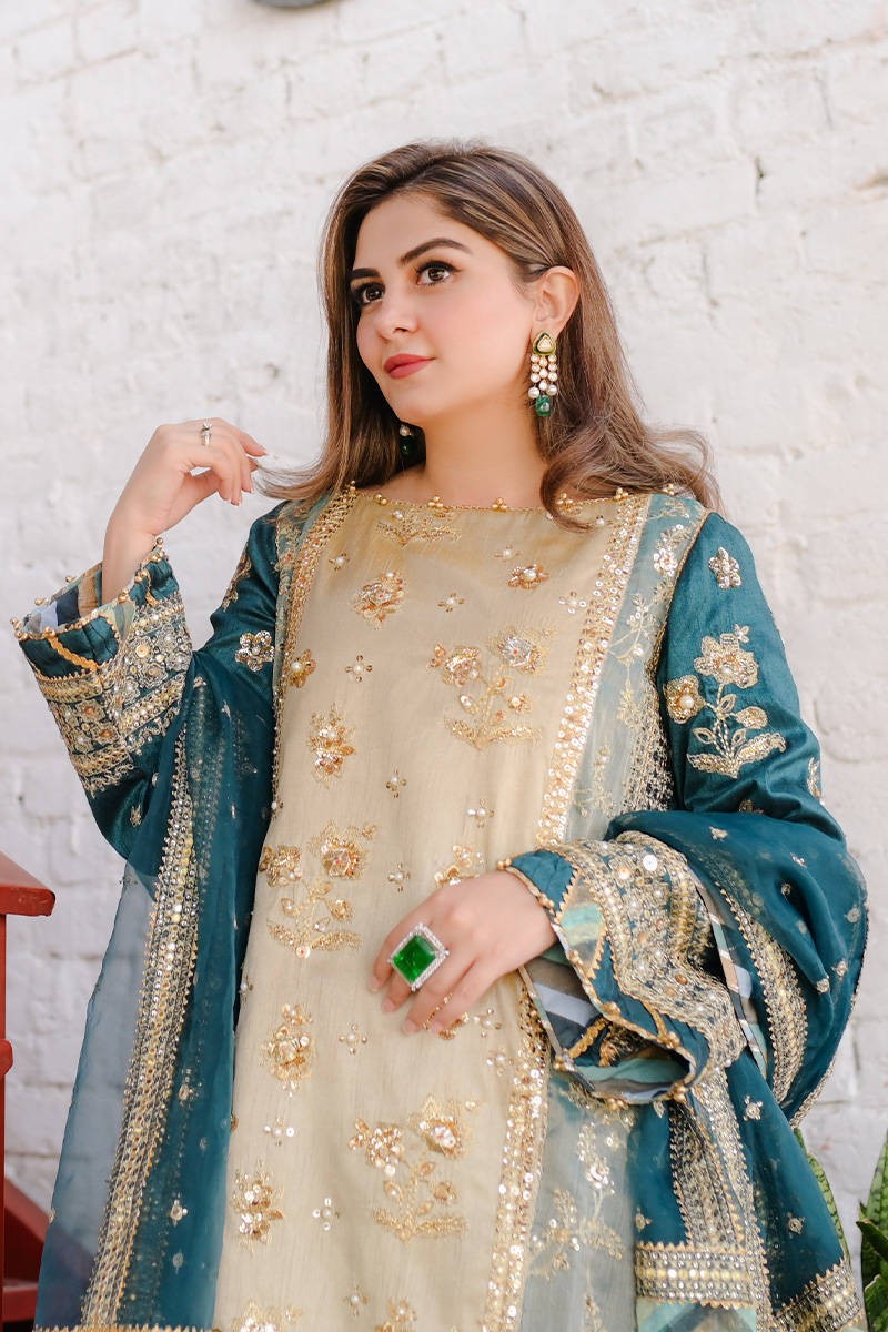 Zarlish Makhfi by Mohsin Naveed Ranjha Unstitched Embroidered Organza Suits 3 Piece Lehar - Festive Collection - Image 5